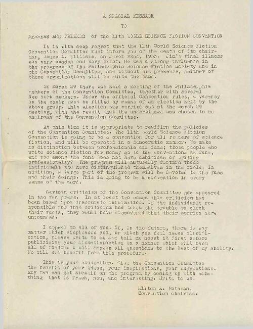 Letter Announcing Williams Death